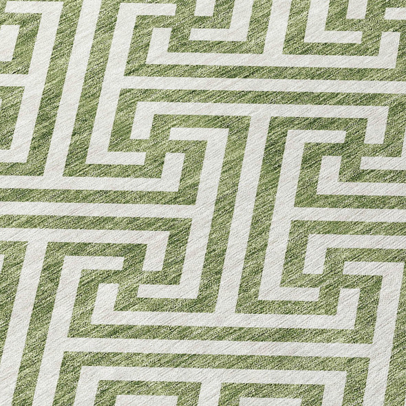 5' X 8' Green And Beige Geometric Washable Indoor Outdoor Area Rug