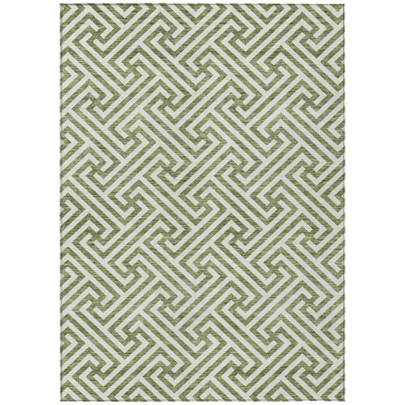 10' X 14' Green And Beige Geometric Washable Indoor Outdoor Area Rug