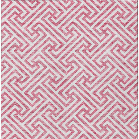 3' X 5' Pink And Ivory Geometric Washable Indoor Outdoor Area Rug
