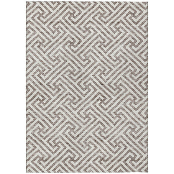 3' X 5' Taupe And Ivory Geometric Washable Indoor Outdoor Area Rug