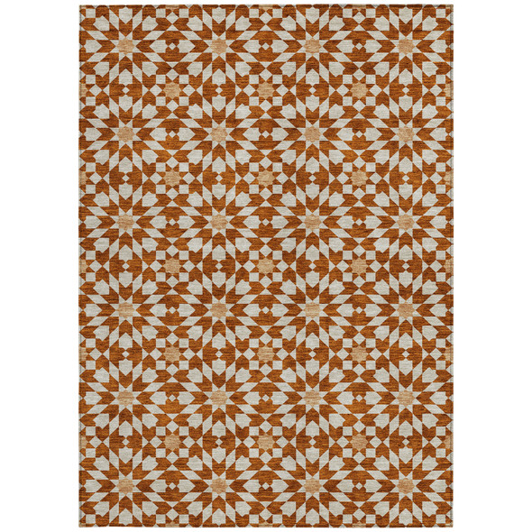 8' X 10' Orange Beige And Copper Floral Medallion Washable Indoor Outdoor Area Rug