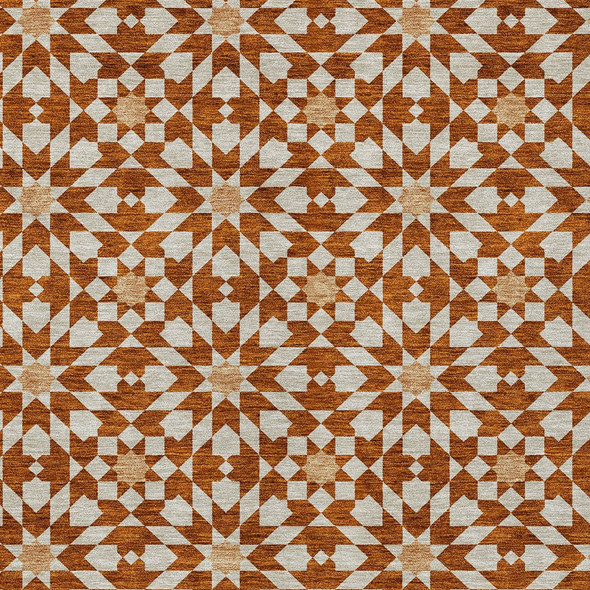 10' X 14' Orange Beige And Copper Floral Medallion Washable Indoor Outdoor Area Rug