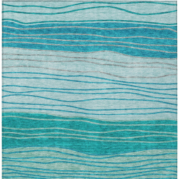 5' X 8' Sky Blue Teal Blue And Aqua Striped Washable Indoor Outdoor Area Rug