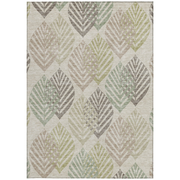 3' X 5' Beige Taupe And Artichoke Green Floral Washable Indoor Outdoor Area Rug