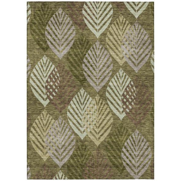 5' X 8' Olive Green Artichoke Green And Gray Floral Washable Indoor Outdoor Area Rug