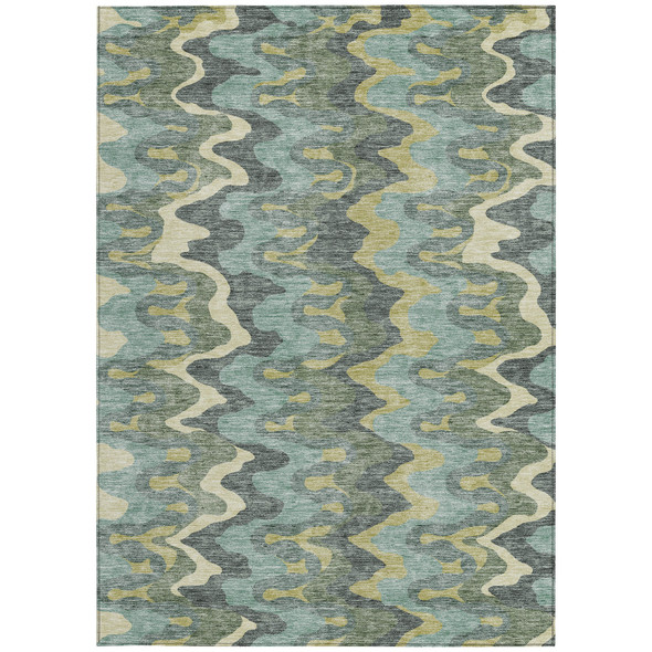 5' X 8' Sage And Artichoke Green Abstract Washable Indoor Outdoor Area Rug
