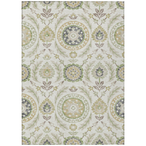 3' X 5' Ivory Beige And Taupe Floral Washable Indoor Outdoor Area Rug