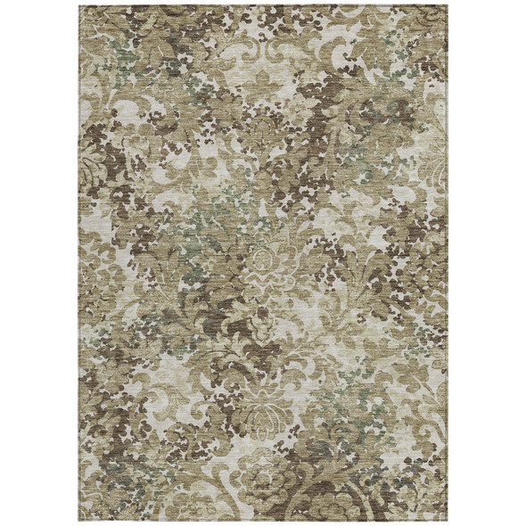 9' X 12' Beige Taupe And Brown Floral Washable Indoor Outdoor Area Rug