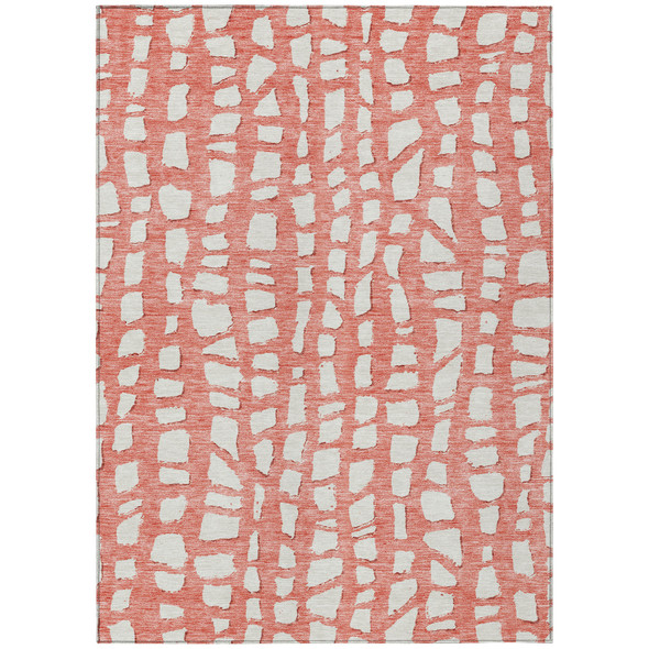 3' X 5' Salmon And Ivory Abstract Washable Indoor Outdoor Area Rug