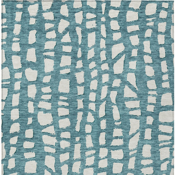 5' X 8' Teal Blue And Ivory Abstract Washable Indoor Outdoor Area Rug