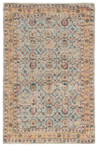 3' X 5' Blue And Beige Jute Floral Hand Woven Area Rug