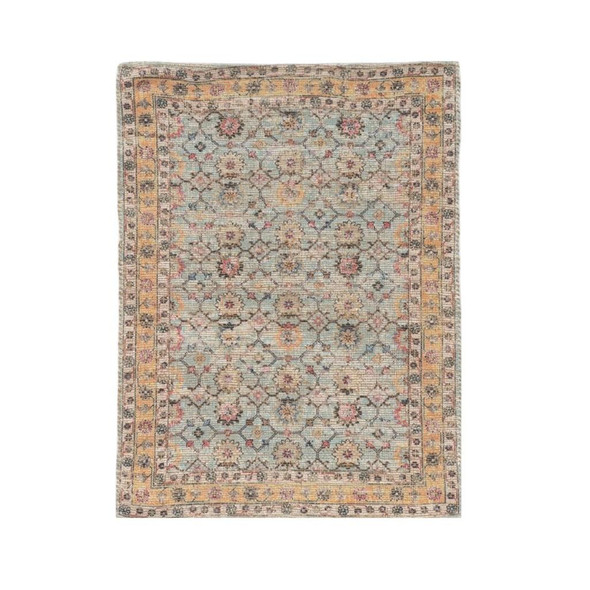 9' X 12' Blue And Beige Jute Floral Hand Woven Area Rug