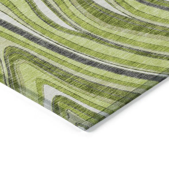 8' X 10' Lime Green And Charcoal Abstract Washable Indoor Outdoor Area Rug
