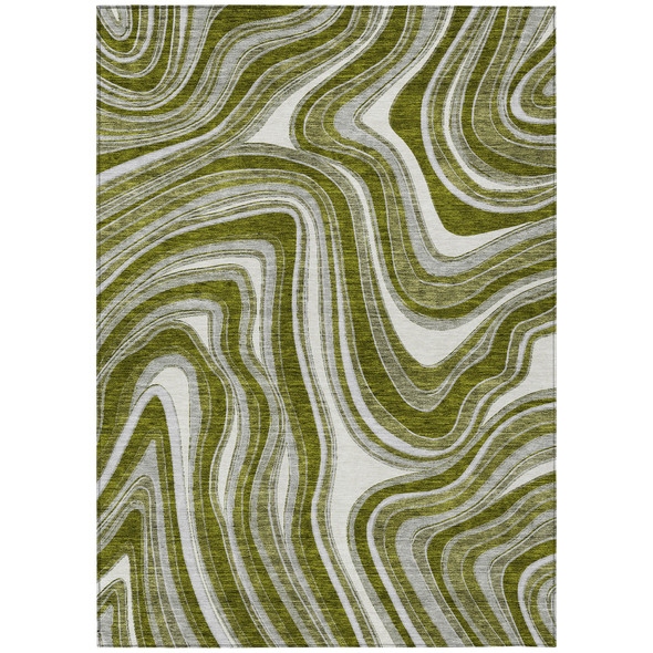 5' X 8' Olive Green Gray And Ivory Abstract Washable Indoor Outdoor Area Rug