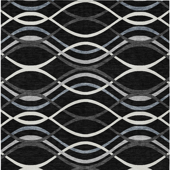 5' X 8' Black Gray And Ivory Abstract Washable Indoor Outdoor Area Rug