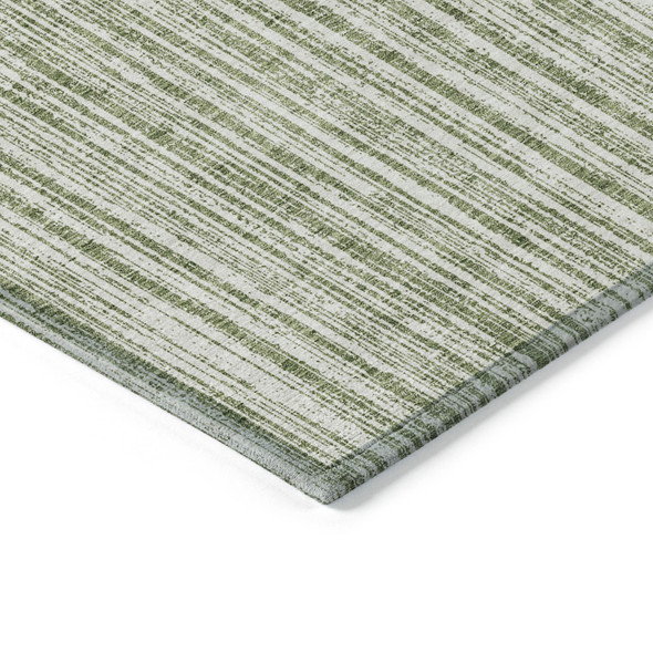 3' X 5' Green And Ivory Striped Washable Indoor Outdoor Area Rug