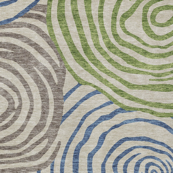 8' X 10' Beige Taupe And Green Abstract Washable Indoor Outdoor Area Rug