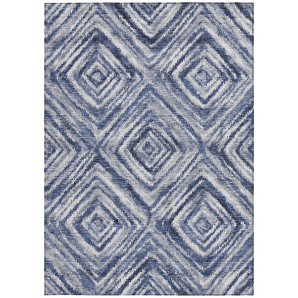 3' X 5' Navy Blue And Sky Blue Geometric Washable Indoor Outdoor Area Rug