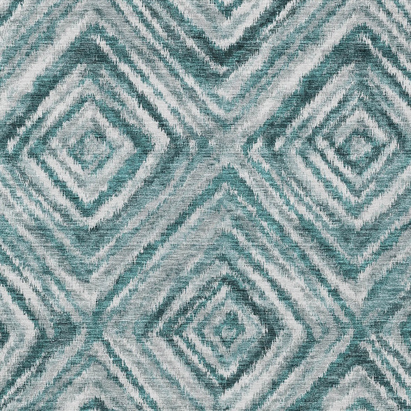 5' X 8' Teal Blue Aqua And Gray Geometric Washable Indoor Outdoor Area Rug
