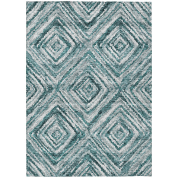 8' X 10' Teal Blue Aqua And Gray Geometric Washable Indoor Outdoor Area Rug