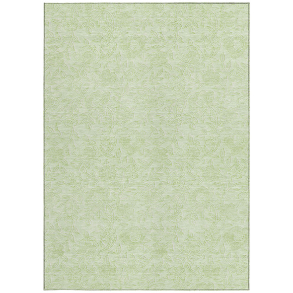 5' X 8' Artichoke Green And Mint Green Floral Washable Indoor Outdoor Area Rug