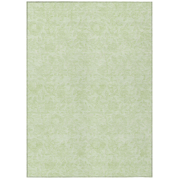 10' X 14' Artichoke Green And Mint Green Floral Washable Indoor Outdoor Area Rug