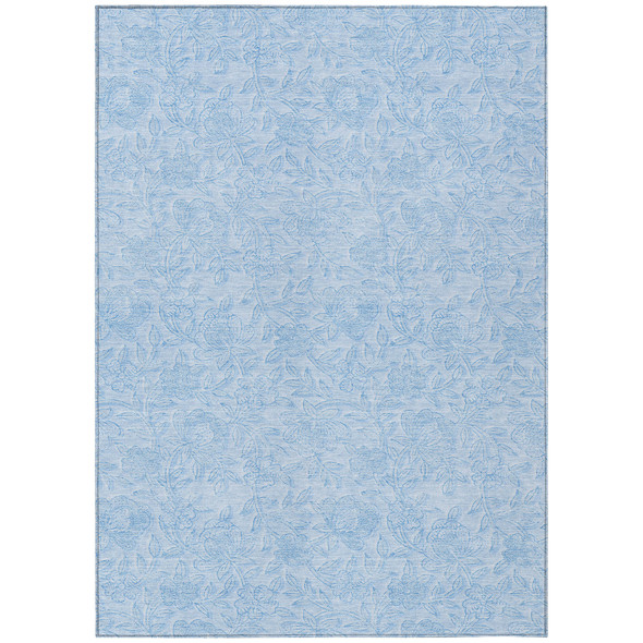 3' X 5' Sky Blue And Blue Floral Washable Indoor Outdoor Area Rug
