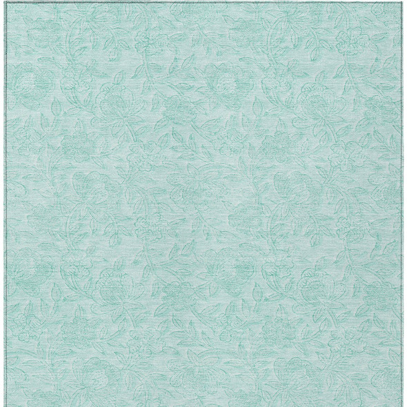 5' X 8' Teal Blue And Aqua Floral Washable Indoor Outdoor Area Rug