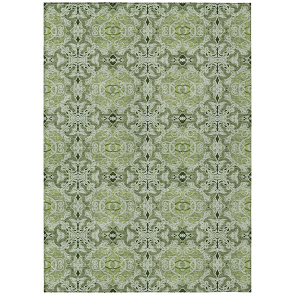 9' X 12' Artichoke Green And Fern Green Medallion Washable Indoor Outdoor Area Rug