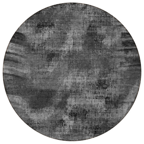 8' Gray Charcoal And Silver Round Abstract Washable Indoor Outdoor Area Rug