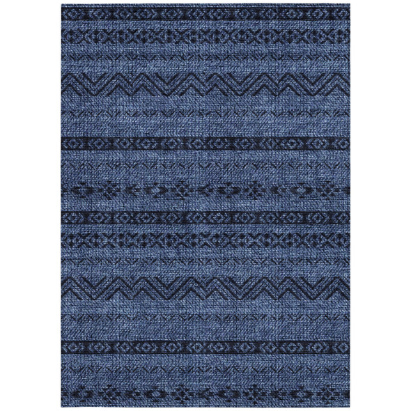 10' X 14' Navy Blue And Black Southwestern Washable Indoor Outdoor Area Rug