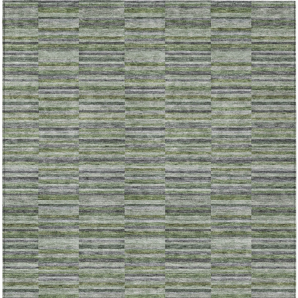 3' X 5' Olive Green And Gray Striped Washable Indoor Outdoor Area Rug