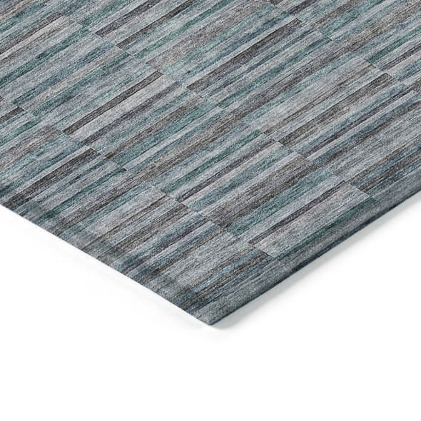 9' X 12' Teal Blue Aqua And Gray Striped Washable Indoor Outdoor Area Rug