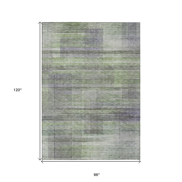 8' X 10' Artichoke Green Purple And Fern Green Striped Washable Indoor Outdoor Area Rug
