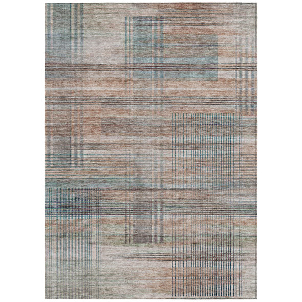 10' X 14' Copper Gray And Blue Striped Washable Indoor Outdoor Area Rug