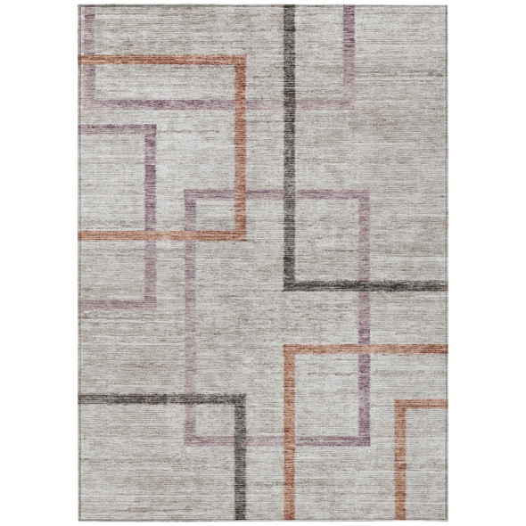 3' X 5' Taupe Charcoal And Copper Geometric Washable Indoor Outdoor Area Rug