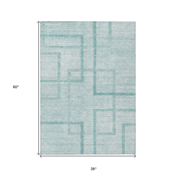 3' X 5' Teal Blue And Aqua Geometric Washable Indoor Outdoor Area Rug
