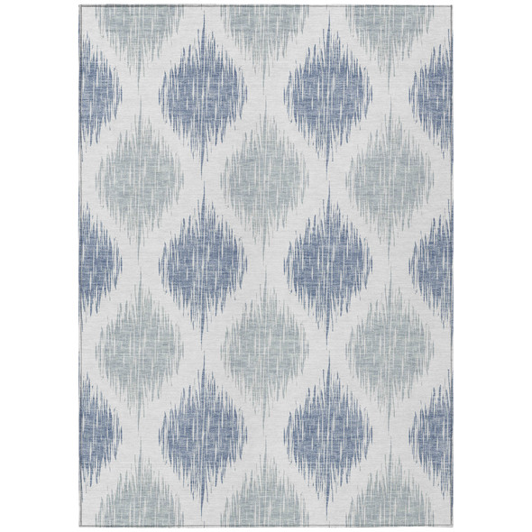 3' X 5' Sky Blue Ivory And Denim Blue Ikat Washable Indoor Outdoor Area Rug