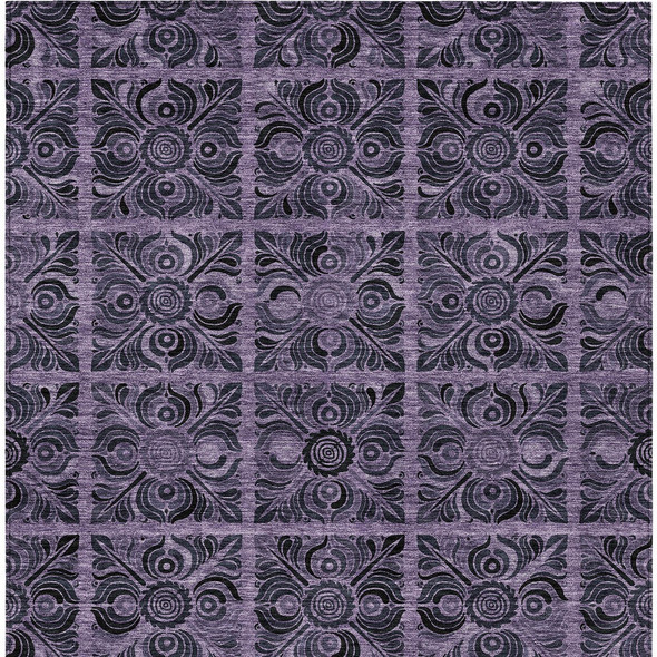 5' X 8' Purple Plum And Charcoal Medallion Washable Indoor Outdoor Area Rug