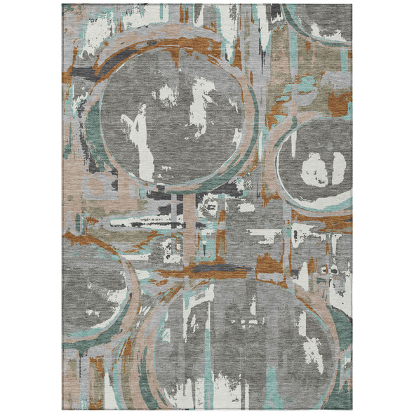 10' X 14' Gray Copper And Mint Green Geometric Washable Indoor Outdoor Area Rug