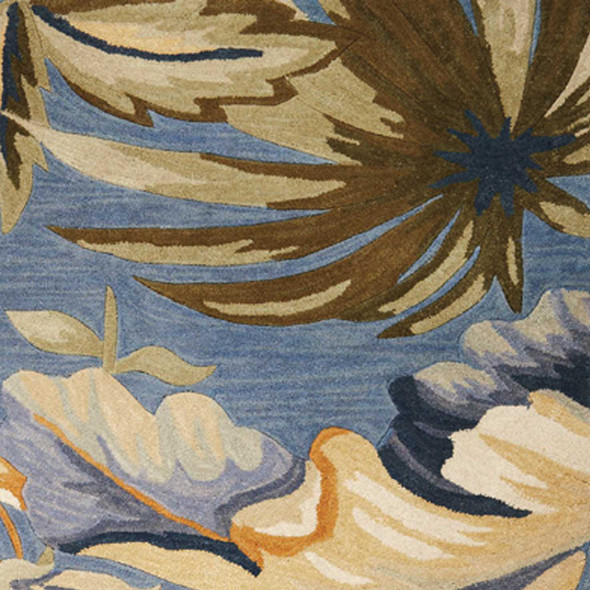 8' X 10' Blue Beige And Green Wool Tropical Botanical Hand Tufted Area Rug