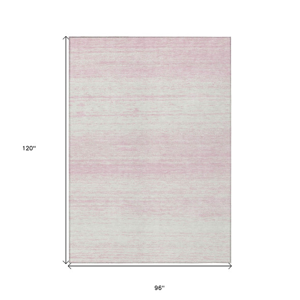 8' X 10' Pink And Ivory Striped Washable Indoor Outdoor Area Rug