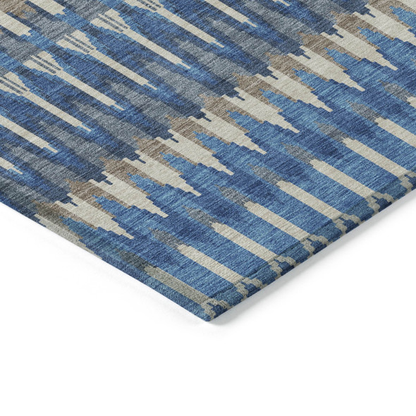 10' X 14' Navy Blue Denim Blue And Ivory Southwestern Washable Indoor Outdoor Area Rug