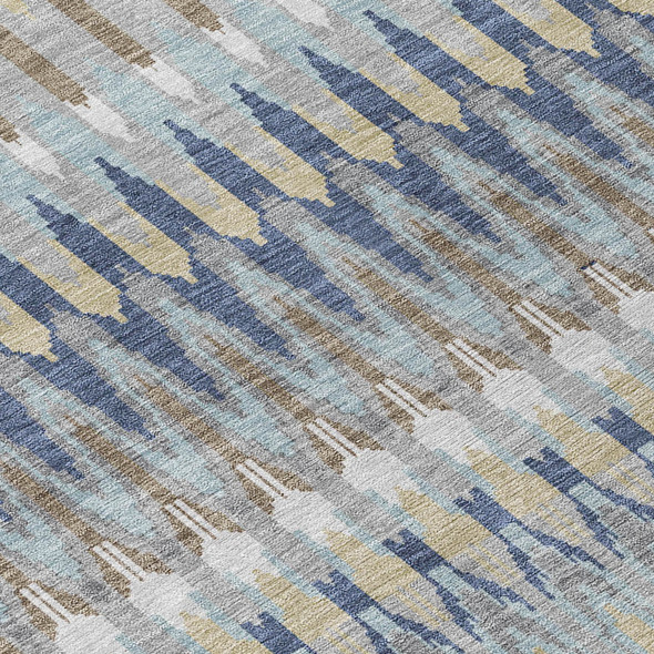 3' X 5' Taupe Navy Blue And Denim Blue Southwestern Washable Indoor Outdoor Area Rug