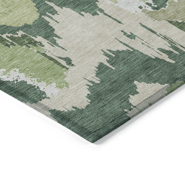8' X 10' Green Ivory And Beige Abstract Washable Indoor Outdoor Area Rug