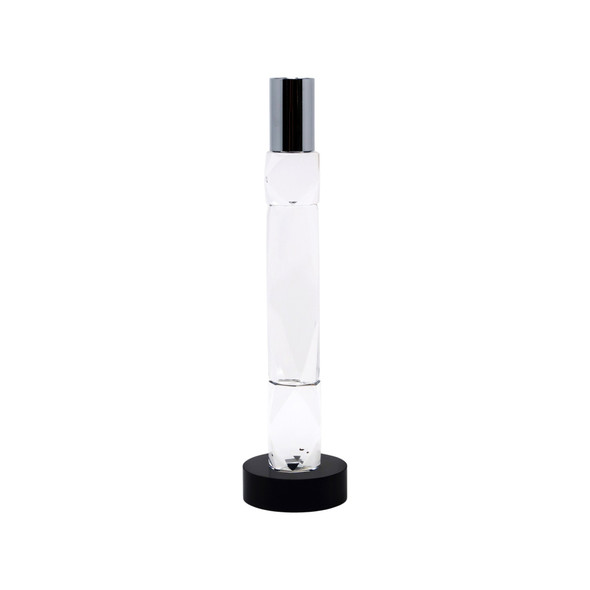 10" Silver Clear And Black Faceted Crystal Tabletop Taper Candlestick