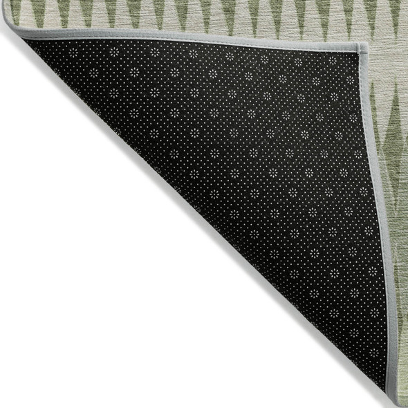9' X 12' Artichoke Green And Light Green Striped Washable Indoor Outdoor Area Rug