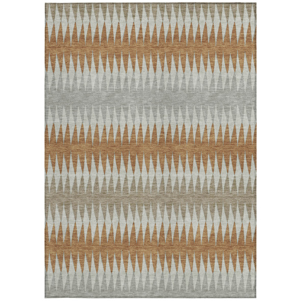 5' X 8' Orange Gray And Beige Striped Washable Indoor Outdoor Area Rug