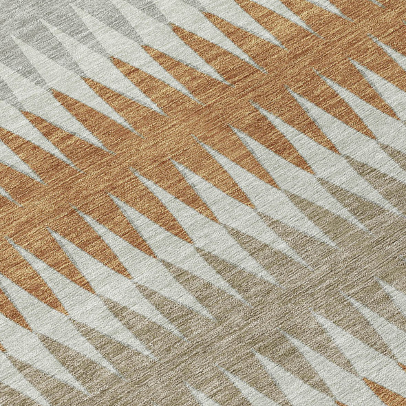 8' Orange Gray And Beige Round Striped Washable Indoor Outdoor Area Rug