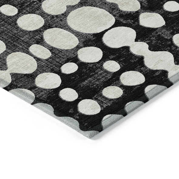3' X 5' Black And Ivory Abstract Washable Indoor Outdoor Area Rug